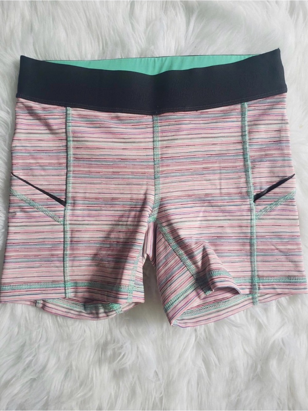 lululemon athletica Pink Striped Bike Shorts with Mint Accents